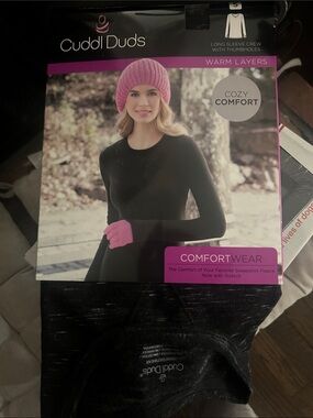 Cuddl Duds Black Crewneck Comfortwear with Pink Accents